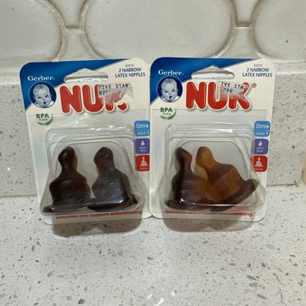 2-Gerber Original NUK Orthodontic Rubber Nipples Sz.1 Slow Flow Newborn